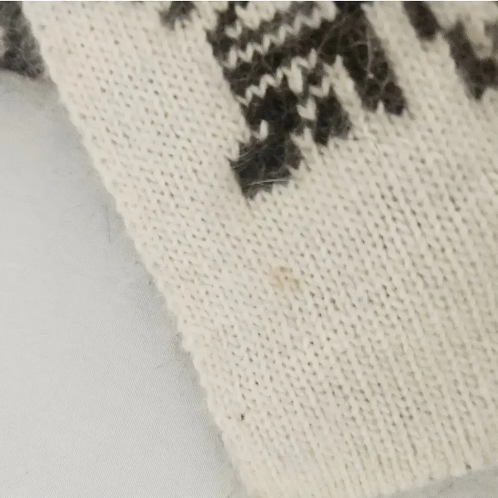 Vintage L.L.Bean Dark Brown Crearm Snowflake Scarf Rabbit Hair Wool Blend Basic